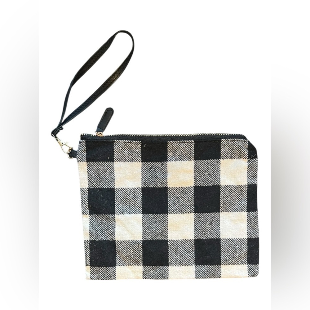 LIB New York Buffalo Check Wristlet Black White Plaid Clutch 8x10